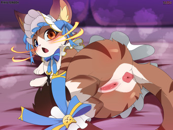 anus blue_eyes blush butt female female_feral feral fur genitals heterochromia inner_ear_fluff looking_at_viewer looking_back looking_back_at_viewer multicolored_body multicolored_fur open_mouth solo tuft vulva white_body white_fur sarox league_of_legends riot_games tencent cafe_cuties_yuumi yuumi_(lol) domestic_cat felid feline felis mammal 4:3 absurd_res hi_res