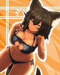 abstract_background big_breasts black_bottomwear black_bra black_clothing black_panties black_topwear black_underwear blush bodily_fluids bottomwear bra breasts brown_hair cat_ear_panties cat_keyhole_bra cat_lingerie cleavage cleavage_cutout clothed clothing cutout female frilly frilly_bra frilly_clothing frilly_underwear glistening glistening_breasts glistening_hair hair high-angle_view huge_breasts inner_ear_fluff keyhole_bra keyhole_clothing keyhole_underwear lingerie looking_at_viewer monotone_hair navel panties side-tie_panties skimpy solo standing surprise sweat sweatdrop tan_body tan_skin topwear training_bra tuft underwear underwear_only yellow_eyes pekoneko suzunaki_(pekoneko) animal_humanoid cat_humanoid felid felid_humanoid feline feline_humanoid humanoid mammal mammal_humanoid 4:5 hi_res orange_theme