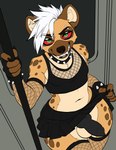 alternative_fashion animal_genitalia animal_penis anthro balls black_lips black_penis bottomwear brown_body canine_genitalia canine_penis clothed clothing clothing_lift collar crop_top fangs femboy fishnet_clothing fishnet_gloves fishnet_handwear fishnet_legwear fishnet_thigh_highs genitals gloves handwear knot knotted_penis legwear lips looking_at_viewer male penis presenting presenting_penis punk shirt skirt skirt_lift solo standing subway tan_body teeth thick_bottom_lip thick_thighs thigh_highs topwear kovensden hyena mammal hi_res