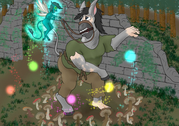 blue_eyes bottomwear bridle brown_bottomwear brown_clothing brown_pants captured clothing curse fairy_circle feathered_wings feathers feral forced forced_transformation forest_background fungus fur fur_growth glowing green_clothing green_shirt green_topwear grey_snout growth hoof_growth hooves human_to_feral long_ears long_nose male mid_transformation mushroom pants resisting ruins shirt size_difference snout snout_growth solo species_transformation standing tail tail_tuft teal_body teeth topwear torn_bottomwear torn_clothing torn_pants transformation transformation_through_magic tuft wings hawkin transformaytion transformaytion2026 asinus donkey equid equine fairy human humanoid mammal winged_humanoid absurd_res english_description hi_res story story_in_description