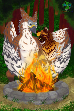 duo fire mythology avian felid gryphon mammal mythological_avian mythological_creature pantherine tiger hi_res sketch