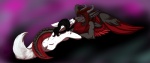 anthro black_body black_fur black_hair cuddling duo eyewear female freckles fur glasses hair horn male red_body red_fur simple_background tail white_body white_fur toxicpup whisp3r mythology kelushan arctic_fox canid canine demon dragon fox mammal mythological_creature mythological_scalie scalie true_fox