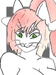 anthro big_breasts big_hair biped breasts female green_eyes hair implied_nudity ponytail red_hair simple_background smile smug solo whiskers anonymous_artist voices_of_the_void argemia alien alien_humanoid ariral domestic_cat felid feline felis humanoid mammal 2024 3:4