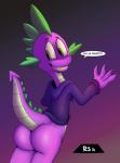 aged_up anthro bottomless butt clothed clothing dragon dragon_tail friendship_is_magic hasbro hi_res hoodie male my_little_pony mythological_creature mythological_scalie mythology randolfsparks reptile scalie solo spike_(mlp) sweater tail teeth topwear