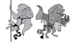 anthro beverage clothed clothing dancing drinking harness male money_in_underwear pole pole_dancing robe solo stripper underwear underwear_only saintlycharles felid lion mammal pantherine 16:9 2021 hi_res monochrome widescreen