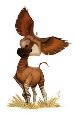 ambiguous_gender big_ears black_eyes brown_body brown_fur brown_nose brown_stripes brown_tail dot_eyes feral front_view fur grass head_tilt leg_markings markings multicolored_body multicolored_fur plant quadruped simple_background simple_eyes snout socks_(marking) solo standing striped_body striped_fur stripes tail tan_body tan_fur toony white_background white_body white_fur white_stripes piper_thibodeau giraffid mammal okapi 2014 digital_media_(artwork) digital_painting_(artwork) full-length_portrait painting_(artwork) portrait