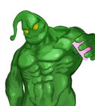 abs green_body holding_object looking_at_viewer male no_pupils simple_background solo white_background nyanhan league_of_legends riot_games tencent zac_(lol) blob_creature goo_creature absurd_res hi_res