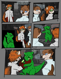 anthro arm_grab chokehold clothing coat dialogue drugged drugging eyewear female glasses gloves grabbing_head group handwear kidnapping lab_coat male needleplay otter_tail scientist size_difference substance_intoxication syringe topwear trio tuft spicymustelid rain_world videocult jameson spice american_marten gulonine mammal marten mustelid musteline otter pine_marten slugcat absurd_res comic hi_res