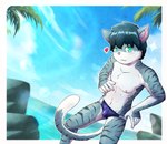 anthro beach clothing kemono lens_flare male seaside solo speedo swimwear underwear young young_male luce_bontemps felid feline lynx mammal hi_res