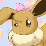 1:1 accessory aquabunny beady_eyes bow_(feature) bow_accessory bow_ribbon brown_body brown_eyes centered_hair_bow eevee eyebrows female feral floppy_ears generation_1_pokemon hair_accessory hair_bow hair_ribbon half-length_portrait joy_lavee looking_at_viewer low_res neck_tuft nintendo pokemon pokemon_(species) portrait raised_eyebrow ribbons simple_background solo tuft