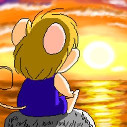 anthro biped chibi clothed clothing cloud detailed_background outside sitting solo sun water rieko gamba_no_bouken gamba_no_bouken_(series) ikasama mammal mouse murid murine rodent 1:1 2005 digital_media_(artwork) low_res oekaki thumbnail