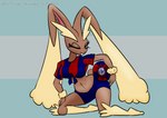 anthro argentina ball clothed clothing female female_anthro navel one_eye_closed red_eyes soccer_ball soccer_jersey soccer_uniform solo sportswear uniform wink arcatech nintendo pokemon san_lorenzo generation_4_pokemon lopunny pokemon_(species)