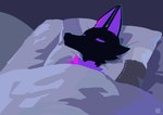 absurd_res alien anthro bed bedding black_body black_fur blanket el-k eyes_closed female fen_(el-k) fur furniture hi_res multicolored_body neck_tuft pillow purple_body purple_fur sleeping solo tuft two_tone_body