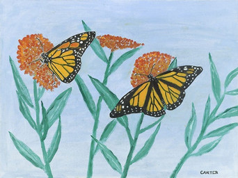 ambiguous_gender antennae_(anatomy) back_wings black_body duo feral flower folded_wings insect_wings leaf plant simple_background spread_wings standing wings jimmy_carter_(artist) arthropod butterfly insect lepidopteran monarch_butterfly oil_painting_(artwork) painting_(artwork) signature traditional_media_(artwork) traditional_painting_(artwork)