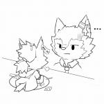 annoyed anthro chibi duo hair kemono male micro ponytail size_difference akee_rs utau aro_rouon rou_kemonone canid canine canis mammal wolf 1:1 monochrome