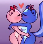 accessory blue_body blush bow_ribbon breasts curvy_figure eyes_closed featureless_breasts female female/female hair_accessory hair_bow hair_ribbon head_flower heart_symbol hug kissing pink_body ribbons j.fbelen happy_tree_friends giggles_(htf) petunia_(htf) chipmunk ground_squirrel mammal mephitid rodent sciurid skunk 2021 hi_res