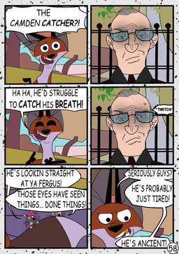 black_ears dialogue female feral fur green_eyes grey_body grey_fur group light_body light_skin male text trio redundantmodule 101_dalmatian_street 101_dalmatians disney alfred_bright big_fee_(101_dalmatians) fergus_(101_dalmatians) sid_(101_dalmatians) canid canine fox human mammal murid murine rat red_fox rodent sciurid tree_squirrel true_fox comic english_text hi_res