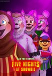 anthro brown_body brown_fur clothed clothing female fur glowing glowing_eyes group light machine male overweight overweight_anthro overweight_male parody purple_lighting simple_background solo text chimeramanticor creative_engineering_incorporated five_nights_at_freddy's five_nights_at_freddy's_(film) scottgames showbiz_pizza_place the_rock-afire_explosion universal_studios beach_bear billy_bob_brockali earl_schmerle mitzi_mozzarella rolfe_dewolfe animatronic bear brown_bear canid canine canis grizzly_bear mammal mouse murid murine polar_bear robot rodent ursine wolf 2023 crossover digital_media_(artwork) english_text hi_res lighting