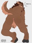 all_fours anthro anus armpit_hair backsack ball_tuft balls bedroom_eyes blush body_hair brown_body brown_fur butt_hair claws dialogue ears_down facial_hair finger_claws fur fuzzy genitals green_eyes hairy_balls heterochromia looking_at_viewer looking_back looking_back_at_viewer male muscular muscular_anthro muscular_male narrowed_eyes nude pawpads paws pivoted_ears presenting raised_tail rear_view red_eyes scar seductive snout solo speech_bubble tail toe_claws tuft holorilla mythology casetalos_(casetalos2002) canid canine mammal mythological_canine mythological_creature werecanid werecanine werecreature werewolf 2024 hi_res