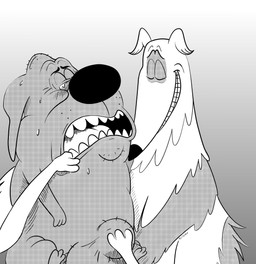 ball_fondling balls bodily_fluids duo eyes_closed feral fondling forced genitals male male/male open_mouth rape sex tears teeth tongue toony toothy_smile half_dime fixed_(film) netflix bull_(fixed) sterling_(fixed) borzoi canid canine canis domestic_dog hunting_dog mammal sighthound 2025 absurd_res greyscale hi_res monochrome