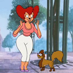 accessory anthro arms_bent assisted_exposure big_breasts big_eyes biped black_eyebrows black_eyes black_nose bloomers blue_bow blush blushing_profusely bottomwear bottomwear_down bow_(feature) bow_bloomers bow_ribbon breasts brown_body brown_ears brown_fur brown_tail chest_tuft cleavage closed_smile clothed clothed_anthro clothed_female clothing clothing_bow covering covering_crotch covering_self curved_eyebrows duo ear_piercing ear_ring embarrassed eyebrows eyelashes fangs female feral floppy_ears footwear frilly frilly_bloomers frilly_bottomwear frilly_clothing frilly_panties frilly_underwear fully_clothed fully_clothed_anthro fully_clothed_female fur fur_tuft hair hair_accessory hair_bow hair_ribbon happy head_tuft high_heels hoop_ear_ring huge_hips humanoid_hands larger_anthro larger_female legs_together light_body light_fur light_hair long_ears long_eyelashes looking_at_another looking_at_viewer looking_down looking_down_at_another looking_down_at_self looking_up looking_up_at_another lop_ears mature_anthro mature_female monotone_hair monotone_tail mouth_closed multicolored_bloomers multicolored_body multicolored_clothing multicolored_fur multicolored_underwear on_one_leg open_mouth open_smile outside panties pants pants_down pantsing partially_clothed pattern_bloomers pattern_clothing pattern_underwear piercing pink_clothing pink_sweater pink_tongue pink_topwear purple_clothing purple_footwear purple_high_heels purple_shoes red_blush red_hair ribbons ring_piercing rolled_up_sleeves screencap screencap_background shoes short_hair size_difference smaller_female smaller_feral smile smiling_at_another snout solo spots spotted_bloomers spotted_clothing spotted_underwear standing sweater tail tan_body tan_fur teeth thick_thighs thin_eyebrows three-quarter_view tongue toony topwear tuft two_tone_bloomers two_tone_clothing two_tone_underwear underwear white_bottomwear white_clothing white_pants white_sclera wide_hipped_anthro wide_hipped_female wide_hips smallfryspy disney goof_troop chainsaw_(goof_troop) peg_pete canid canine felid feline mammal 1:1 2026 animated digital_media_(artwork)