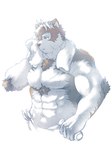 anthro black_body black_fur black_nose bodily_fluids bottle chest_tuft clothed clothing container fur male multicolored_body multicolored_fur muscular muscular_anthro muscular_male scar simple_background solo sweat topless towel tuft two_tone_body two_tone_fur white_background white_body white_fur baku_hosamo lifewonders tokyo_afterschool_summoners horkeu_kamui_(tas) canid canine canis mammal wolf 2021 3:4 black_and_white graphite_(artwork) hi_res monochrome traditional_media_(artwork)