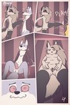 2:3 absurd_res animal_genitalia animal_penis anthro aroused aroused_face balls big_balls breasts canid canid_demon canine canine_genitalia canine_penis canis choker clothing comic demon dominant dominant_female duo eyebrows fell_down female footwear fox genitals hellhound helluva_boss hi_res hybrid jacket jewelry kick knot loona_(helluva_boss) male male/female mammal mythological_canine mythological_creature mythology necklace nipples penis pink_nipples pussy raised_eyebrow scaty small_breasts socks sound_effects spread_pussy spreading submissive submissive_male topwear wolf