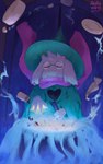 anthro cauldron clothing eyes_closed eyewear glasses hat headgear headwear magic magic_user male pink_scarf robe scarf solo telekinesis wizard_hat jaugy deltarune undertale_(series) ralsei bovid caprine darkner goat mammal 5:8 absurd_res hi_res