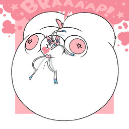 belly belly_expansion big_belly big_butt blush blush_lines body_inflation border burping butt butt_expansion expansion fart fart_cloud fur huge_belly huge_butt hyper hyper_belly hyper_butt hyper_fart hyper_inflation immobile inflation onomatopoeia pink_border pink_ears pink_fart_cloud pink_gas pink_tail sound_effects tail text white_body white_border white_fur incidental_(artist) nintendo pokemon eeveelution generation_6_pokemon pokemon_(species) sylveon 1:1 2025 hi_res