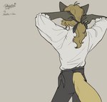 anthro blonde_hair blue_eyes butt countershading fancy_clothing frilly hair historical male poet_shirt regency_period_clothing rococo_clothing solo tail tail_motion victorian tatujapa edgar_vladilisitsa canid canine fox mammal animated loop short_playtime