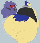 anthro big_butt blue_body blue_fur blush bottomless butt clothed clothing duo ear_piercing fur grey_background huge_butt hyper hyper_butt jacket male obese obese_anthro obese_male overweight overweight_anthro overweight_male piercing purple_body purple_fur rear_view simple_background topwear megacoolbear_(artist) nintendo pokemon don_(megacoolbear) spike_(megacoolbear) generation_1_pokemon generation_2_pokemon gengar pokemon_(species) typhlosion hi_res