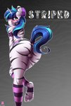 2018 5_toes accessory anthro anus backsack balls big_butt biped blue_hair blue_tail blush bodypaint bow_(feature) bow_accessory bow_ribbon butt clothing conditional_dnp cutie_mark digital_media_(artwork) equid equine feet femboy friendship_is_magic genitals hair hair_accessory hair_bow hair_ribbon hasbro hi_res horn horse humanoid_feet legwear long_hair looking_at_viewer male mammal my_little_pony mythological_creature mythological_equine mythology perineum plantigrade pony raceplay ribbons shining_armor_(mlp) soles solo stripes sugarlesspaints tail toes unicorn