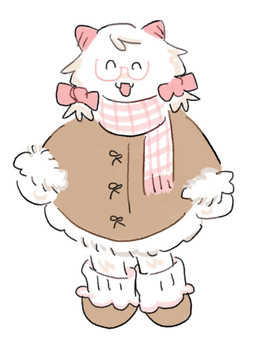 ambiguous_gender anthro boots bow_ribbon brown_boots brown_clothing brown_footwear brown_jacket brown_topwear clothing eyes_closed eyewear fangs fluffy_cuffs footwear front_view fur glasses hair horn jacket open_mouth open_smile pattern_clothing pattern_scarf pink_eyewear pink_glasses pink_horn pink_ribbon pink_scarf round_glasses scarf shoes simple_background smile solo teeth topwear white_background white_body white_fur white_hair white_scarf poppochanlove deltarune undertale_(series) ralsei bovid caprine goat mammal 2025 hi_res male_(lore)