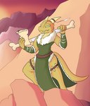 2020 5_fingers anthro bone_club clothing coat dnd_homebrew feathers female fingers flat_chested fur green_sclera hi_res horn knife_on_leg kobold mountain parka pupils rezzic scales scalie smile solo standing starit tabard tail topwear treasure_map weapon_on_back yellow_body yellow_eyes yellow_scales