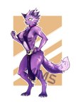 anthro big_breasts biped breasts clothed clothing dress empty_eyes female fluffy fluffy_tail fur hands_on_hips jewelry necklace nipple_outline purple_body purple_clothing purple_dress purple_fur simple_background skimpy skimpy_dress solo standing tail thick_thighs wide_hips mimsy brawlhalla asuri_(brawlhalla) felid feline mammal pantherine tiger 2021 digital_media_(artwork) hi_res signature