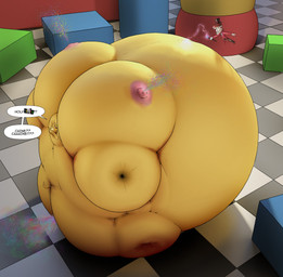 anthro belly belly_expansion belly_inflation big_belly big_nipples body_inflation butt caine_censorship censor_bar censored_speech censored_text checkered checkered_floor classy clothing confetti dialogue duo expansion fart floating grawlixes hat headgear headwear huge_belly hyper hyper_belly immobile inflation leaking magic male nipples nude pink_nipples solo_focus speech_bubble text top_hat yellow_body overinfl8ted glitch_productions the_amazing_digital_circus caine_(tadc) scratch_(tadc) bird_dog canid canine canis domestic_dog golden_retriever hunting_dog mammal retriever absurd_res english_text hi_res