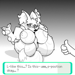 anthro anus big_breasts big_butt breasts butt female genitals gesture hand_gesture male male/female nipples shy spread_legs spreading thumbs_up vulva dango_tango nintendo pokemon braixen canid canine fox generation_6_pokemon mammal pokemon_(species) 1:1