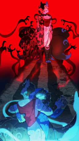 4_tails anthro aura big_breasts blank_stare blind bone_hairclip breasts chiton clothing cracked_ground death detailed_background disability disembodied_hand duo facial_piercing female glowing glowing_eyes hand_holding hand_on_back hood looking_away male multi_tail multiple_hands nose_piercing piercing seer shirt staring_off suitors tail topwear tunic underworld waltz_(dance) mrworkcatt epic_the_musical european_mythology greek_mythology homer's_the_odyssey mythology mocha_(guppuccino) odysseus rose_(rosetehfoxo) tiresias bird_dog canid canine canis domestic_dog fox ghost golden_retriever hunting_dog labrador mammal retriever spirit absurd_res hi_res shaded signature