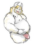 anthro bulge clothing erection_under_bottomwear male slightly_chubby slightly_chubby_anthro solo thong underwear beribeardraw toby_fox_(copyright) undertale_(series) asgore_dreemurr bovid caprine goat mammal