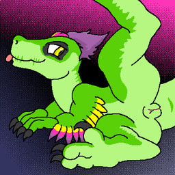 claws feathers female feral genitals gradient_background green_body purple_body purple_feather_hair purple_feathers sickle_claw simple_background solo spread_legs spreading toe_claws tongue tongue_out vulva yellow_eyes therealmessyroomguy1 dinosaur dromaeosaurid feathered_dinosaur feathered_scalie prehistoric_species reptile saurischian scalie theropod 1:1 digital_media_(artwork) hi_res pixel_(artwork)