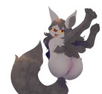 anthro black_body black_fur butt butt_from_the_front female fur genitals grey_body grey_fur humanoid_genitalia humanoid_pussy nude open_mouth open_smile pussy simple_background smile solo tongue tongue_out white_background b-epon nintendo pokemon generation_3_pokemon mightyena pokemon_(species) 2022 absurd_res digital_media_(artwork) hi_res