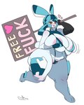 anthro areola areola_outline armwear big_breasts bikini blue_bikini blue_clothing blue_ears blue_eyebrows blue_hair blue_swimwear blush breasts bulging_breasts clothed clothing eyebrows eyelashes female hair heart_symbol holding_object holding_sign huge_breasts huge_thighs long_ears motion_lines navel nipple_outline open_mouth open_smile pink_areola profanity round_tail sign simple_background skimpy smile solo swimwear thick_thighs thong two-piece_swimsuit underwear white_background yellow_sclera gyrbdark jade_rabbit_(gyrbdark) lagomorph leporid mammal rabbit 2025 absurd_res alternate_version_at_source digital_drawing_(artwork) digital_media_(artwork) full-length_portrait hi_res portrait