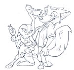 anthro barefoot blush bodily_fluids carrot carrot_pen clothing duo ears_down erection erection_under_clothing feet female food hot_dog male male/female necktie pivoted_ears plant police police_badge police_uniform sweat sweatdrop uniform vegetable bl394 disney zootopia judy_hopps nick_wilde canid canine fox lagomorph leporid mammal rabbit hi_res monochrome