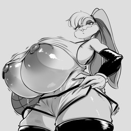 anthro areola ball basketball_(ball) basketball_uniform big_areola big_breasts big_nipples bottomwear breasts buckteeth clothed clothing countershading ears_as_hair ears_back ears_down eyelashes female fur hair huge_areola huge_breasts huge_nipples legwear long_ears looking_at_viewer looking_down looking_down_at_viewer narrowed_eyes nipple_slip nipples pivoted_ears ponytail_ears shirt short_hair shorts simple_background smile solo sportswear teeth teeth_showing text thick_thighs thigh_highs topwear tune_squad_outfit tune_squad_outfit_(1996) uniform white_background wide_hips conditional_dnp digitaldomain123 looney_tunes space_jam warner_brothers lola_bunny lagomorph leporid mammal rabbit 1:1 2025 absurd_res artist_name greyscale hi_res monochrome signature