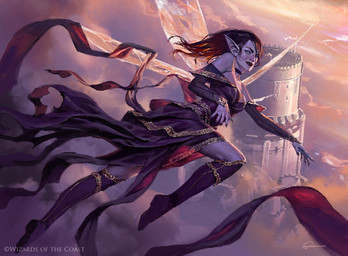 breasts castle clothing cloud female flying humanoid_pointy_ears insect_wings not_furry outside pointy_ears purple_clothing smile solo wings 88grzes hasbro magic:_the_gathering wizards_of_the_coast fairy humanoid official_art