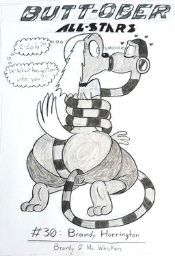 anthro coiling dialogue duo female feral kissing questionable_consent text toony blu3danny brandy_and_mr._whiskers disney brandy_harrington lola_boa boa_(snake) canid canine canis domestic_dog mammal reptile scalie snake absurd_res black_and_white english_text hi_res monochrome sketch traditional_media_(artwork)