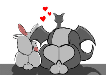 anthro balls big_butt butt duo genitals heart_symbol male male/male raised_tail shadow sitting tail lewdnote_studio nintendo pokemon charizard generation_1_pokemon generation_3_pokemon pokemon_(species) zangoose unfinished