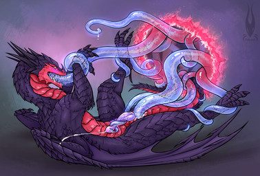 3_toes anal anal_orgasm anal_penetration animal_genitalia animal_penis arms_tied belly black_body black_scales bound crocodilian_penis ejaculation erection feet feral genital_slit genitals hands-free horn male oral oral_penetration orgasm penetration penis pink_penis portal quadruped red_belly red_body red_scales restrained restrained_by_tentacles scales sex solo tail tentacle_in_ass tentacle_in_mouth tentacle_on_penis tentacle_penetration tentacle_sex tentacles toes wings yellow_eyes firael mythology breghar_(drakengarth) dragon mythological_creature mythological_scalie reptile scalie absurd_res hi_res