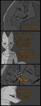 anthro blood bodily_fluids duo female male male/female profanity text privvys-art keta_(privvy) canid canine canis fox mammal red_fox silver_fox true_fox wolf absurd_res comic english_text hi_res