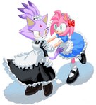 anthro blush clothing duo female female/female female_anthro forehead_gem fur gem green_eyes maid_apron maid_headdress maid_uniform pink_body pink_fur purple_body purple_fur thin_calves uniform yellow_eyes 3i8akira sega sonic_the_hedgehog_(series) amy_rose blaze_the_cat domestic_cat eulipotyphlan felid feline felis hedgehog mammal hi_res